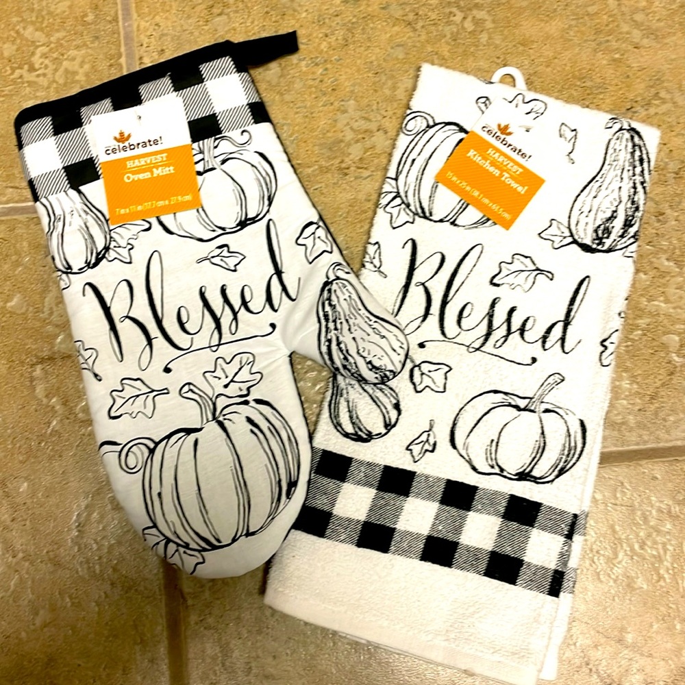Fall Kitchen towel and oven mitt